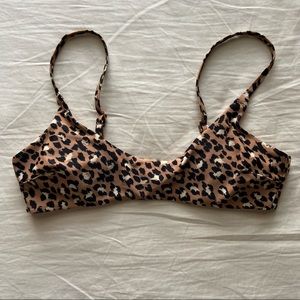 Aerie Cheetah Leopard Neutral Boho Scoop Low Cut Bikini Swimsuit Top Size Small